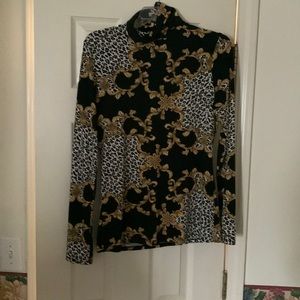 Animal print nylon mock turtleneck shell